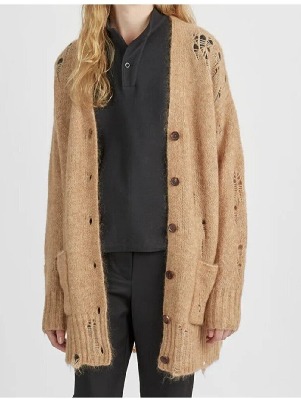 R13 Long Cardigan Mohair Wool Oversized Sweater Camel Brown Soft Small